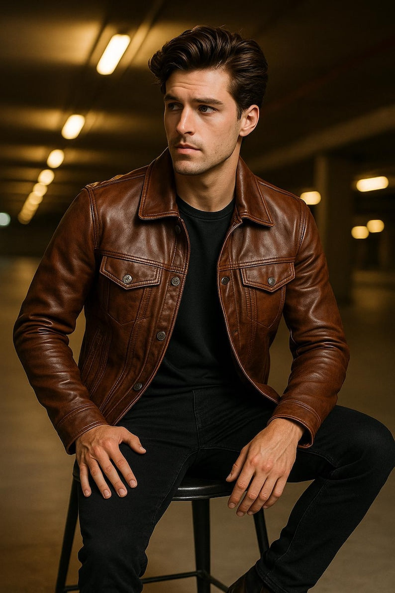 Veste aviateur vintage en cuir noir pour homme